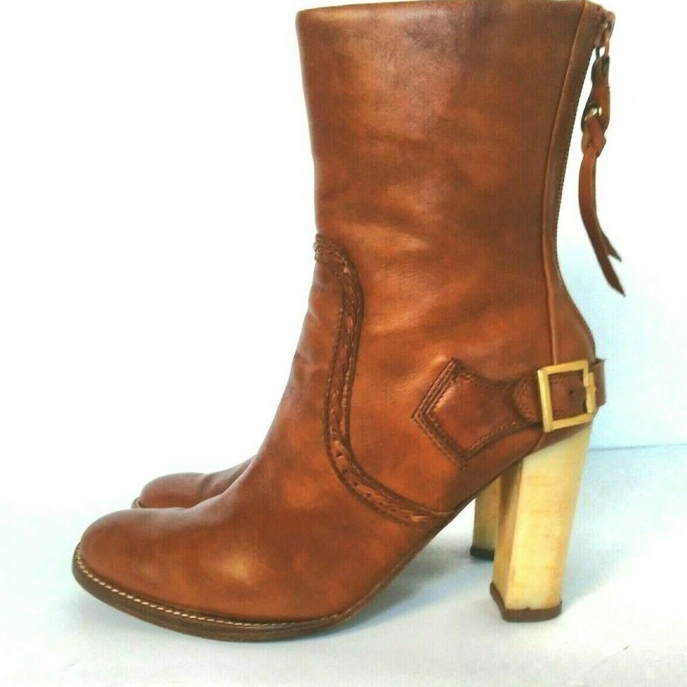 Nine West Camel Leather Ivory Heeled Boots 6 1/2